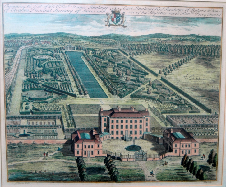 An engraving of Chevening House and its landscaped grounds, c1772