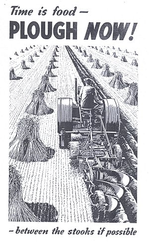 Wartime poster encouraging ploughing fields for food production 