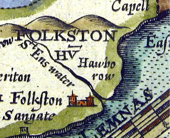 Saxton's map of 1575 showing St Eanswythe's Water
