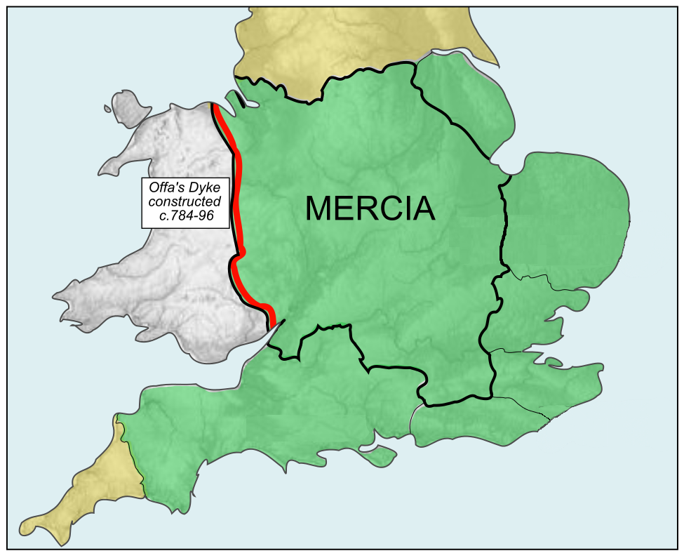 Map of Mercian supremacy and Offa's Dyke © Wikimedia (CCL)