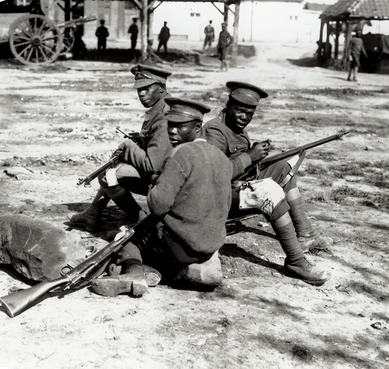 Men of the British West Indies Regiment on the road between Amiens and Albert, 1916. Photographer: Lt. E Brooks © Imperial War Museum 