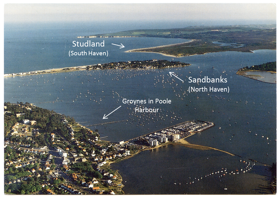 Annotated aerial view of Poole Harbour © Wikimedia (CCL) and Jo Kemp